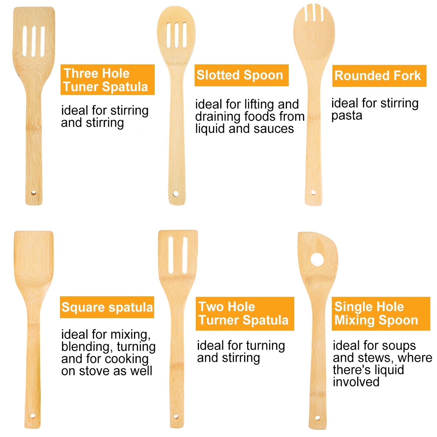 Set Of 6Pcs Cooking Utensil Bamboo Wooden Spoons Spatula Kitchen Cooking Tools