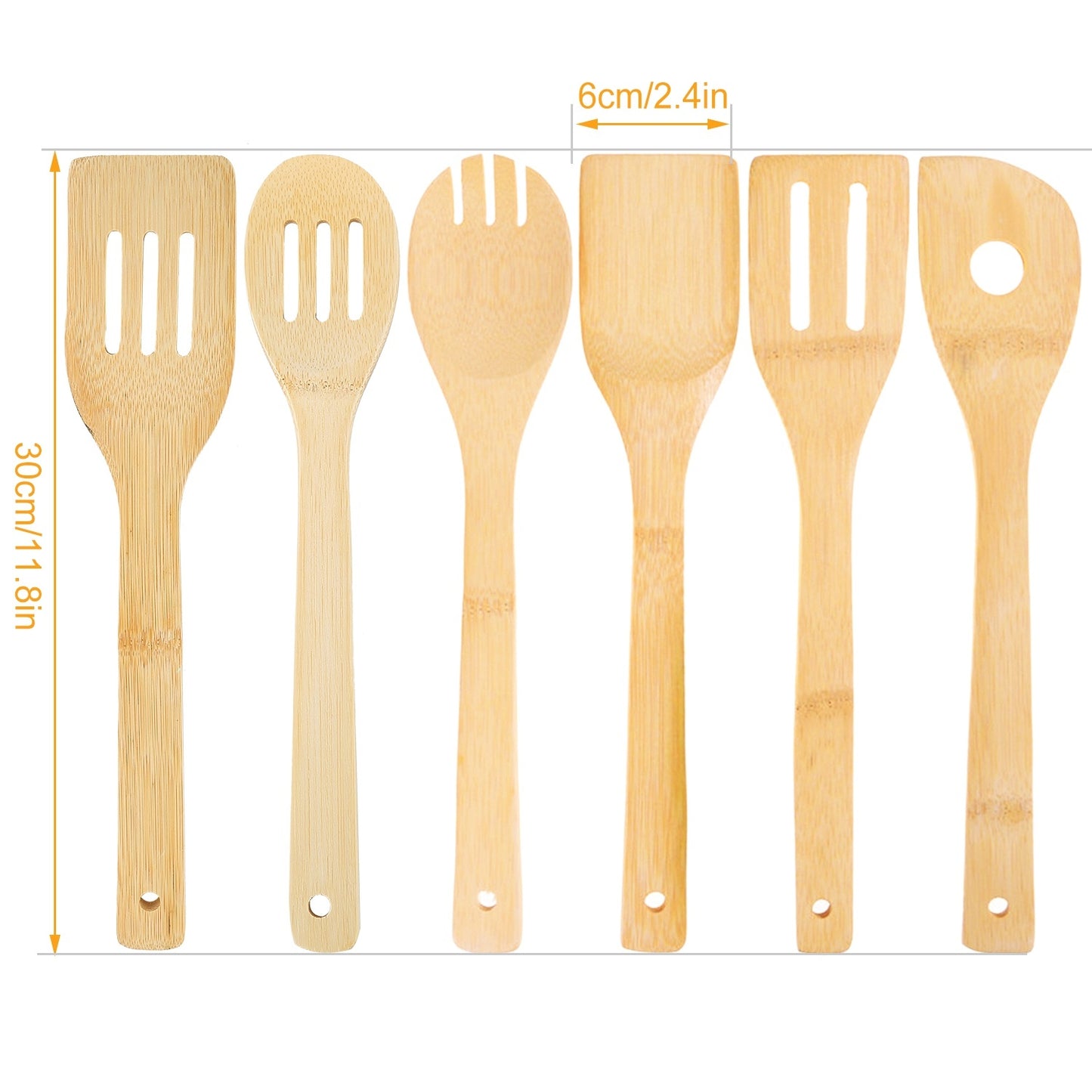 Set Of 6Pcs Cooking Utensil Bamboo Wooden Spoons Spatula Kitchen Cooking Tools