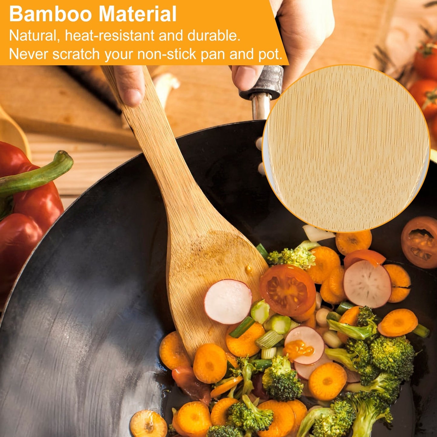 Set Of 6Pcs Cooking Utensil Bamboo Wooden Spoons Spatula Kitchen Cooking Tools